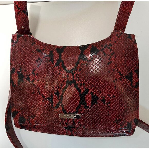 Vintage Nine West Red Snake Print Shoulder Bag crossbody - Picture 1 of 9